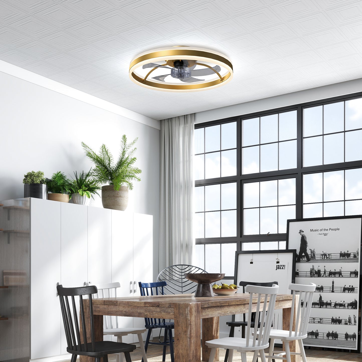 Ceiling Fan with Light and Remote, LED Mount Ceiling Fan with 3 Colour Temperatures, 6 Speed, 50 cm, Gold Tone