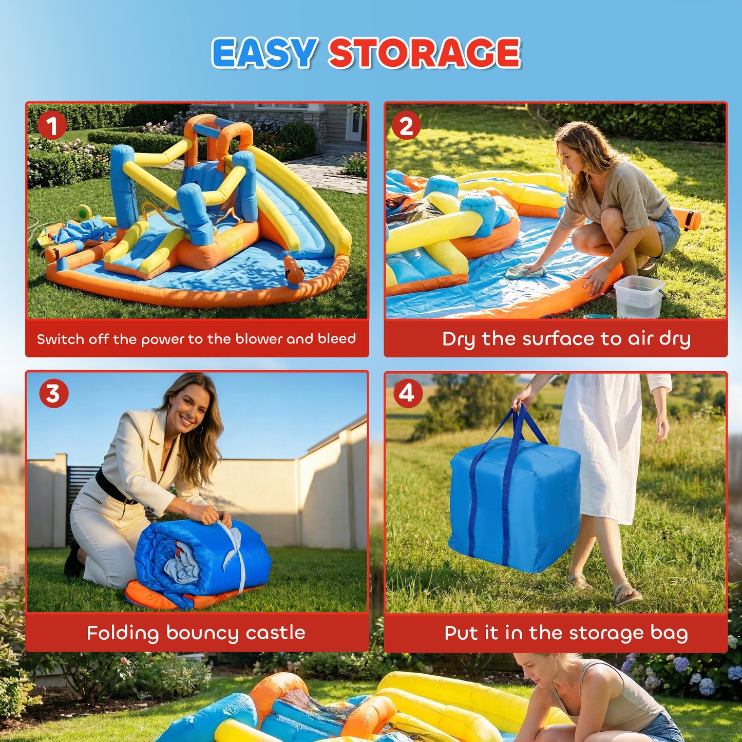 5 in 1 Bouncy Castle for Children, Inflatable Bounce House with Dual Slides, Pool, Climbing Wall, Water Cannons, Blower
