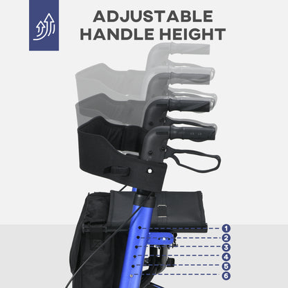 Portable Rollator Walker with 6 Adjustable Height and Dual Brakes for travel and Dailt Use, Blue