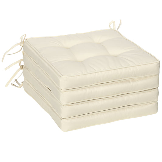 Set of 4 Garden Seat Cushion with Ties, 42 x 42cm Replacement Dining Chair Seat Pad, Cream White