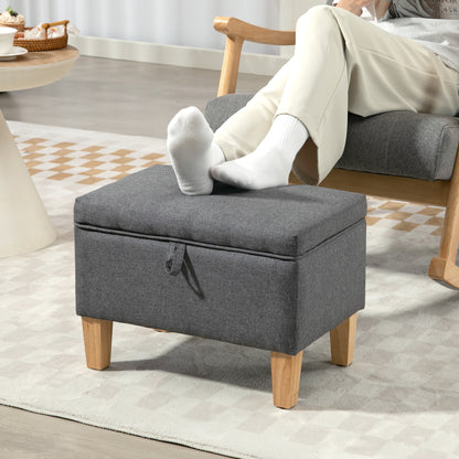16L Linen Storage Ottoman Padded Footstool with Rubberwood Legs for Storage Box, Bed End, Shoe Bench, Seating, Charcoal Grey