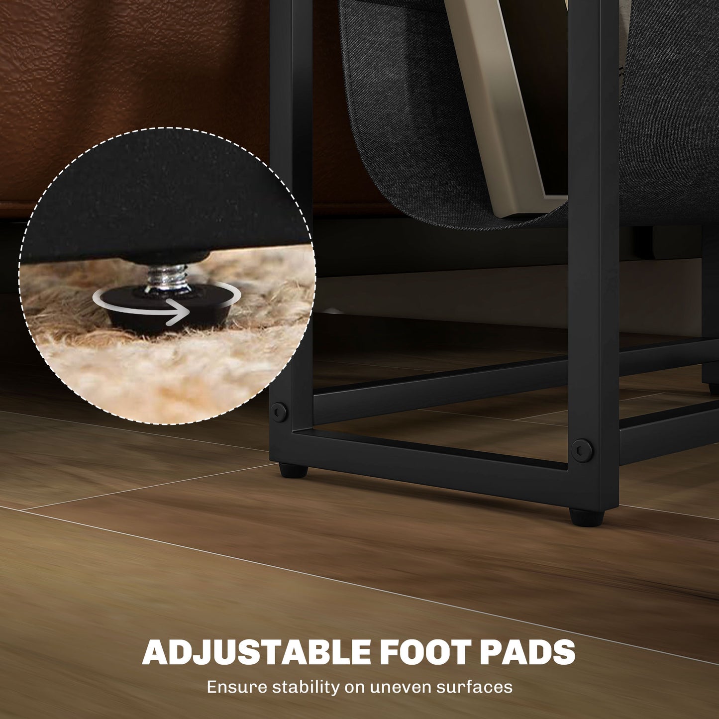 Narrow Side Table, End Table with 3-Tier Storage, V-Shaped Magazine Holder for Living Room, Bedroom, 43 x 18 x 56 cm, Ru