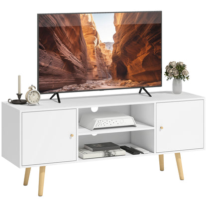 TV Stand Cabinet up to 55 Inches, TV Unit with Storage Shelves and Wood Legs for Living Room, Bedroom, White
