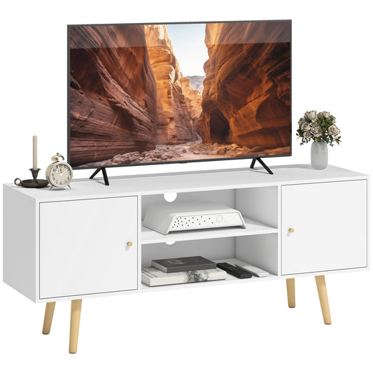 TV Stand Cabinet up to 55 Inches, TV Unit with Storage Shelves and Wood Legs for Living Room, Bedroom, White