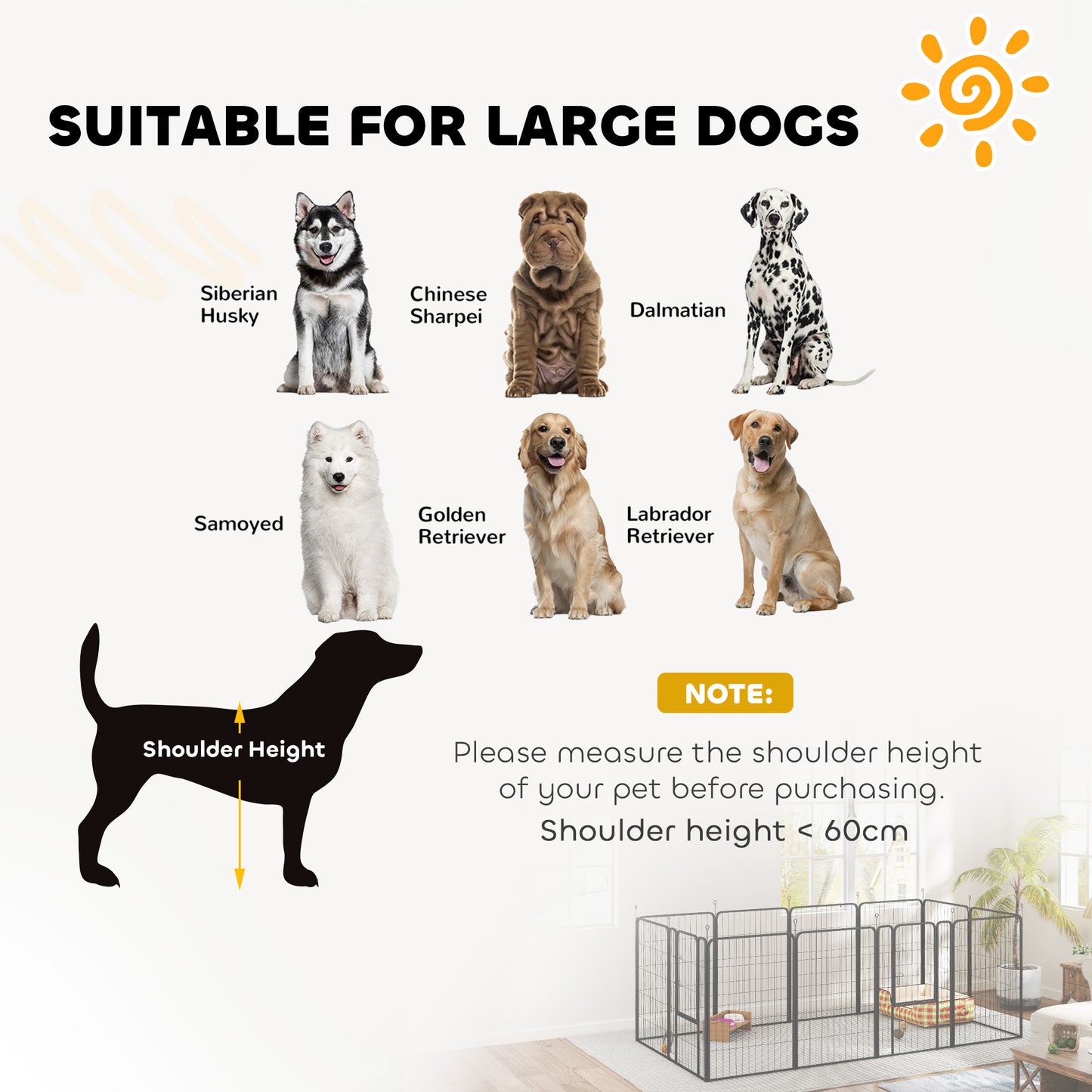 12-Panel Solid Dog Playpen with Doors, for Large Dogs, 100cm Tall, Black