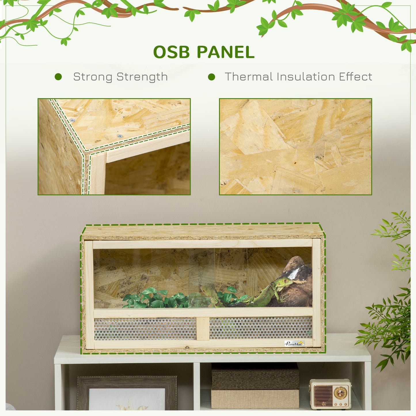 Reptile Terrarium Vivarium Habitat w/ Transparent Sliding Doors, Breathable Mesh, for Lizards, Horned Frogs