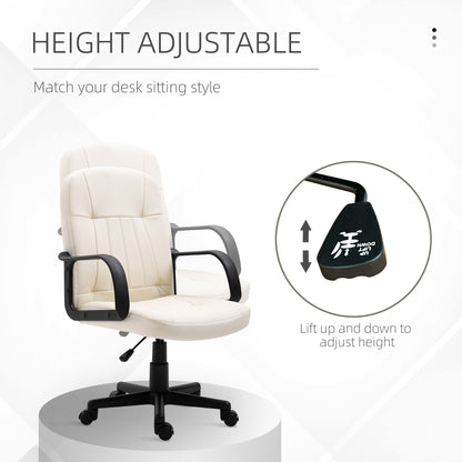 Desk Chair, PU Leather Computer Office Chair with Adjustable Height, Swivel Wheels for Home Work Study, Cream White