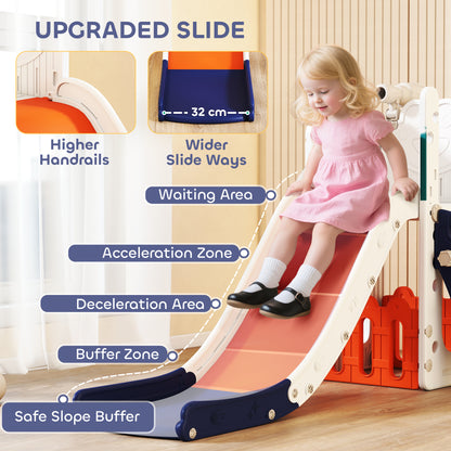 5 in 1 Kids Slide Set with Basketball Hoop, Climbing Frame, Telescope, Storage Box for Toddlers Ages 1-3, Orange