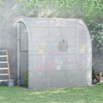 Walk-In Lean to Wall Greenhouse with Windows and Doors, Outdoor Green House with 3 Tiers 4 Wired Shelves