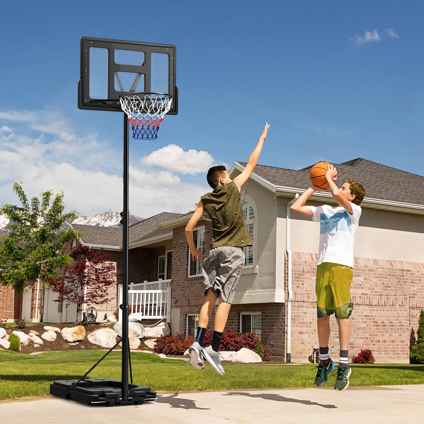 2.3-3.05m Basketball Hoop and Stand, with Weighted Base, Wheels, Black