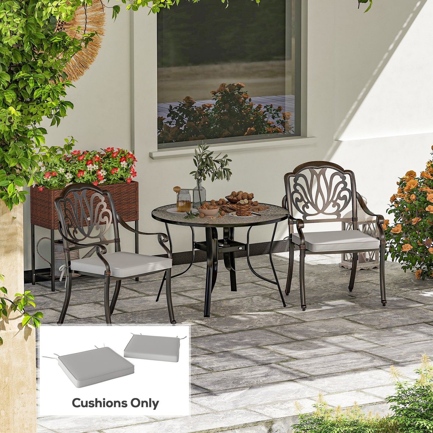 Set of Two 45 x 45cm Garden Seat Cushions - Light Grey