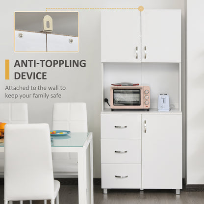 183.5cm Free standing Kitchen Cupboard, Storage Cabinet with Doors and Sheleves, 3 drawers and Open Space