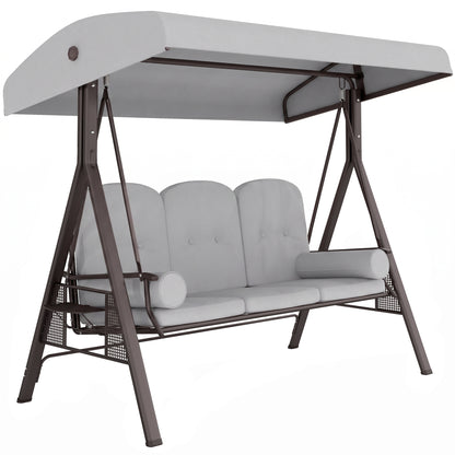 3 Seater Canopy Swing Chair, Outdoor Garden Swing Seat with Adjustable Canopy, Cushions and Cup Trays, Steel Frame