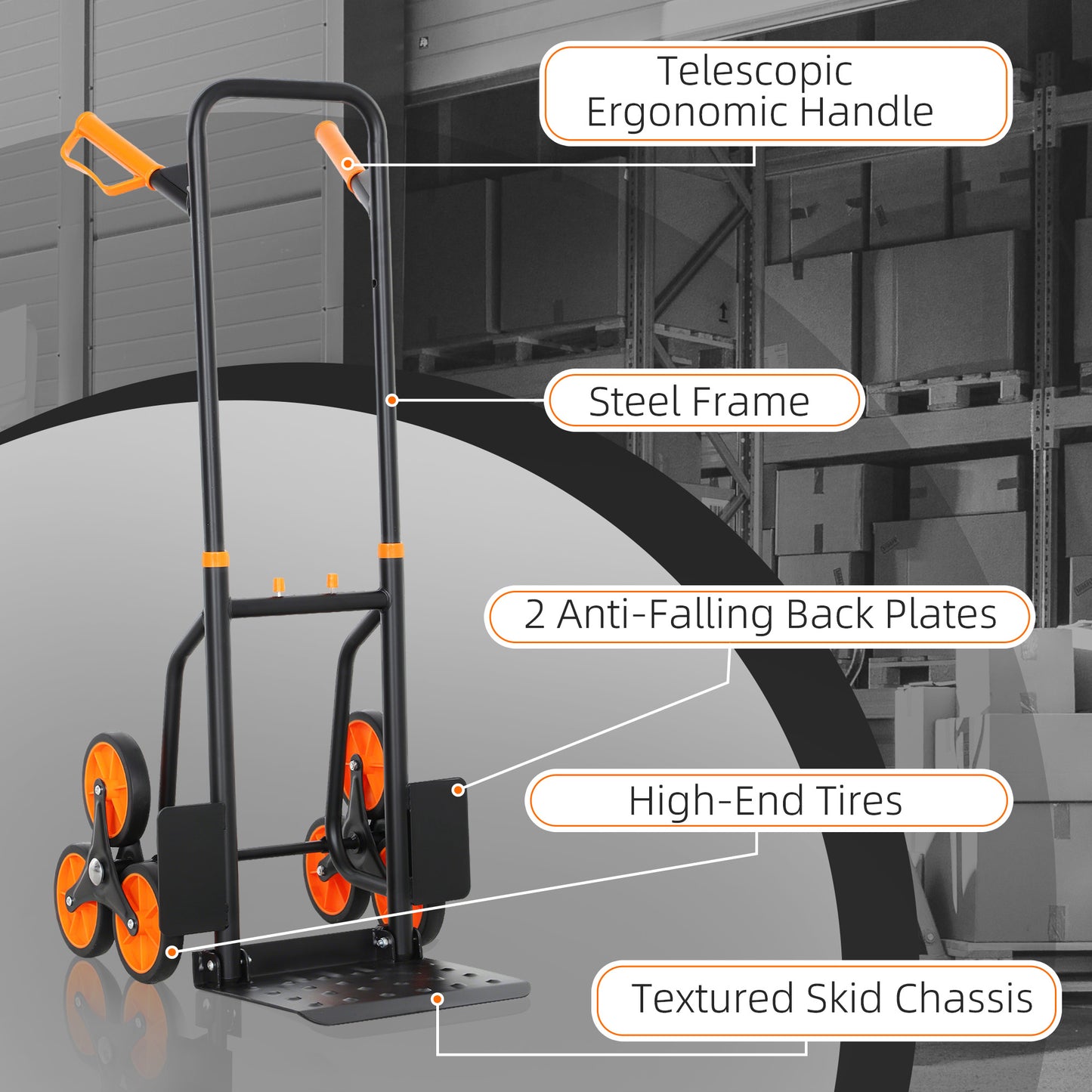 Six-Wheel Folding Sack Barrow Trolley - Black/Orange