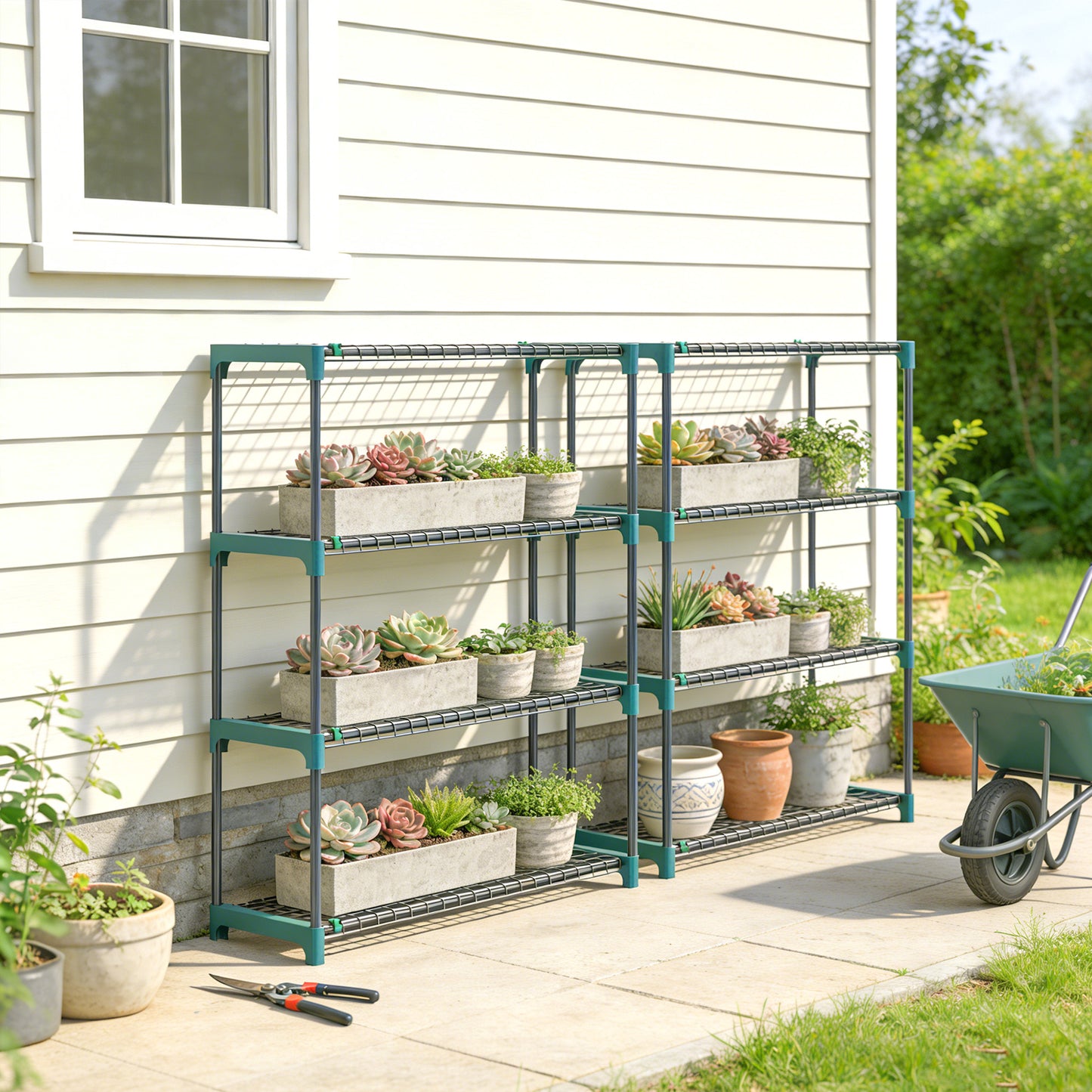 4-Tier Plant Stand Indoor Outdoor, Set of 2 Metal Plant Shelf with Rack Buckles for Easy Assembly, Flower Display Rack