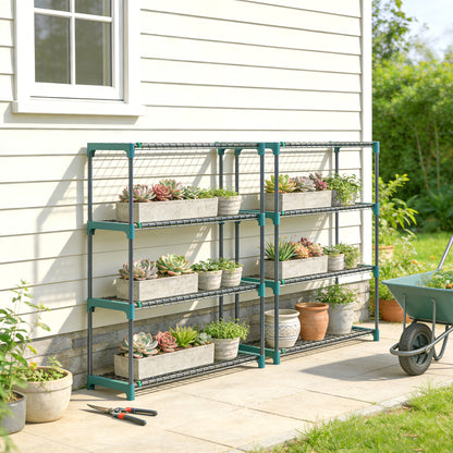 4-Tier Plant Stand Indoor Outdoor, Set of 2 Metal Plant Shelf with Rack Buckles for Easy Assembly, Flower Display Rack