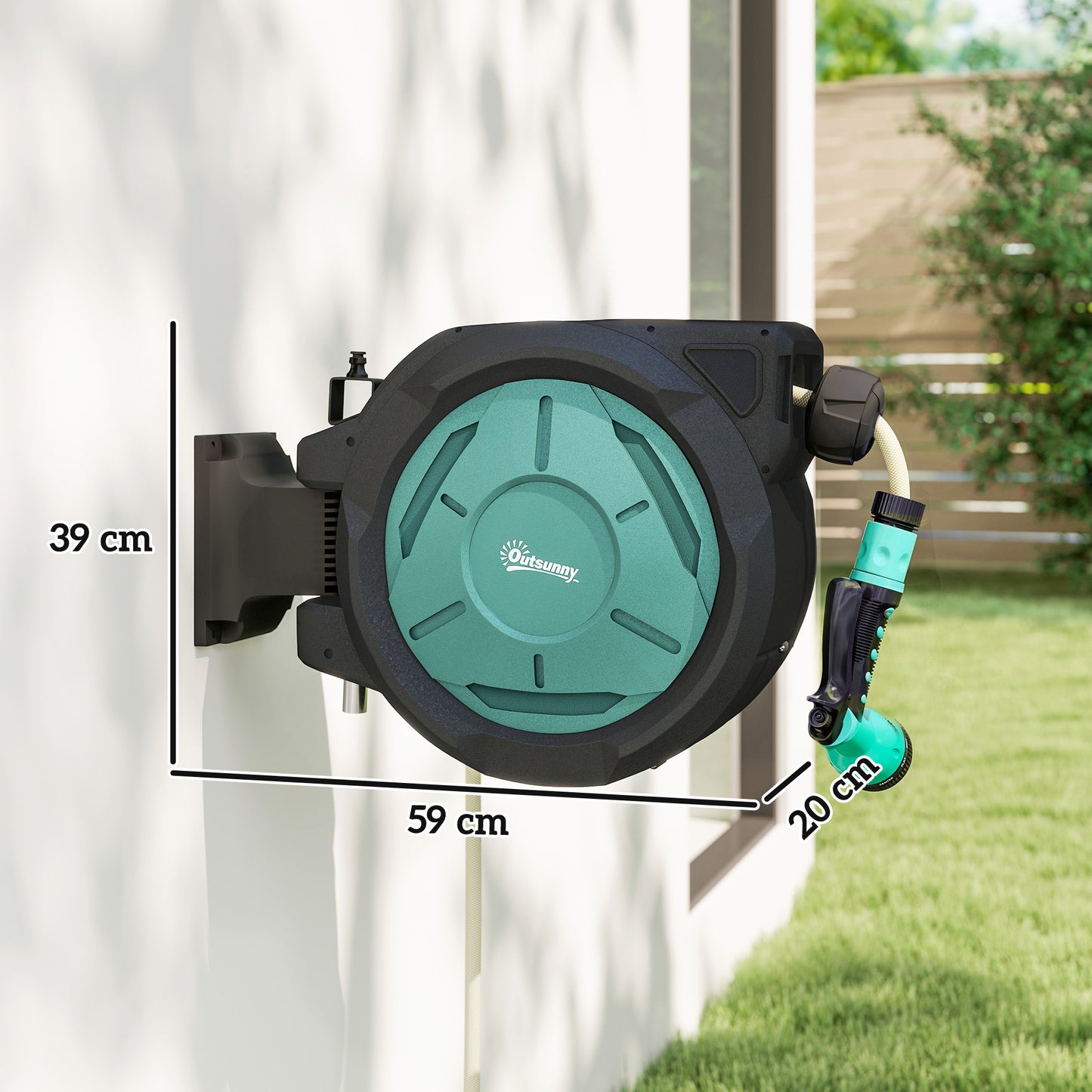 Retractable Hose Reel Wall Mounted, 20+2m Garden Hose Pipe Reel with Lock, Auto Rewind, 7 in 1 Spray Nozzle