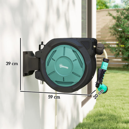 Retractable Hose Reel Wall Mounted, 20+2m Garden Hose Pipe Reel with Lock, Auto Rewind, 7 in 1 Spray Nozzle