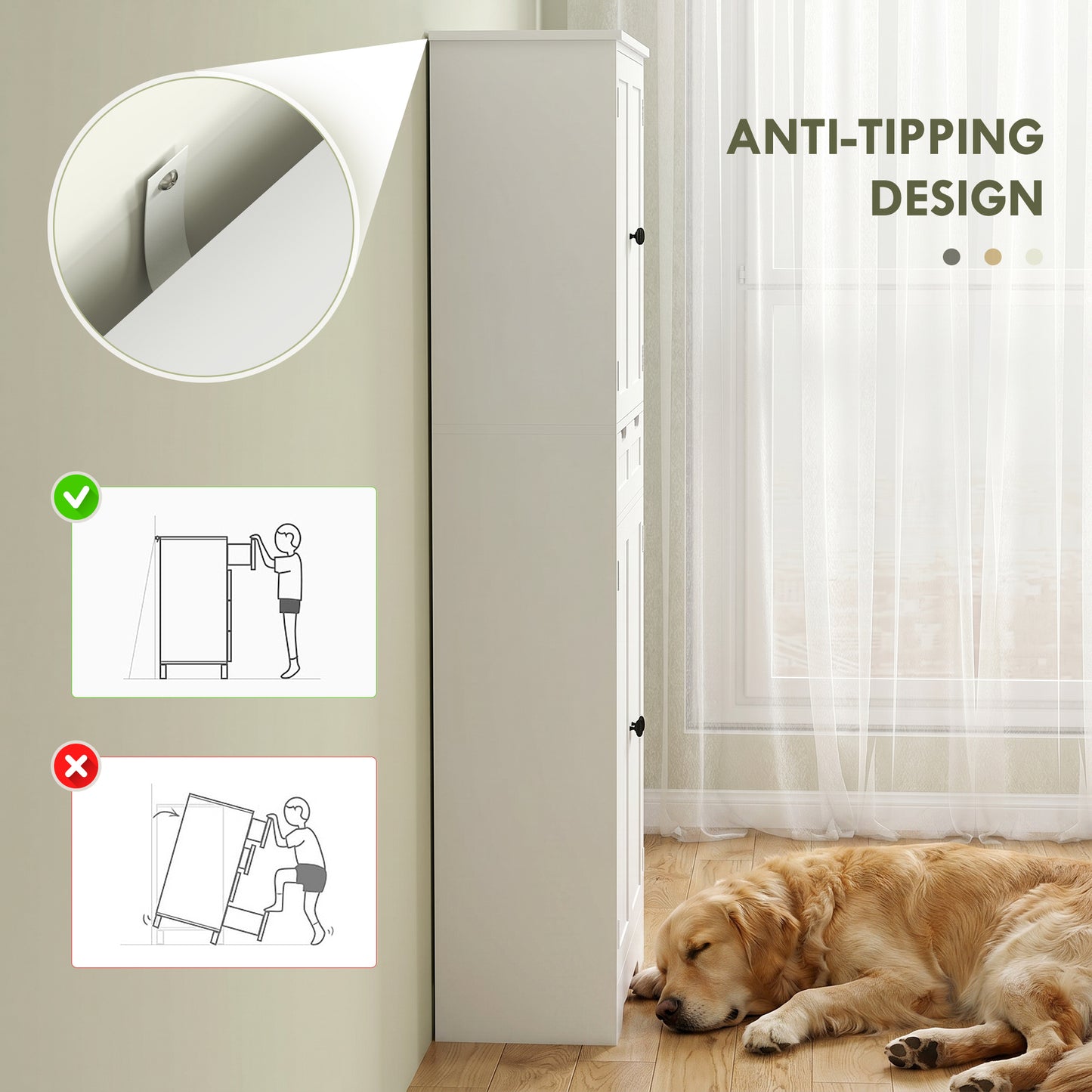 Tall Bathroom Cabinet, Freestanding Bathroom Storage Cabinet with Drawer, Shelves and Doors, 60 x 30 x 160 cm, White