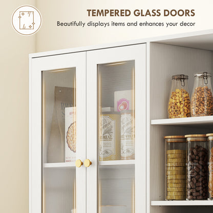 Multi-Storage Kitchen Cabinet, with Glass Doors - White Wood-Effect