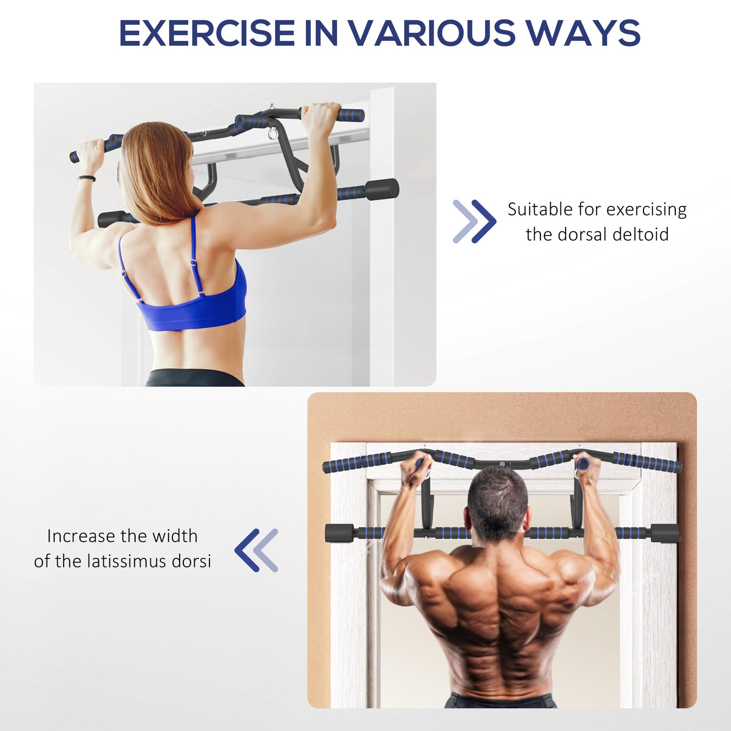Multi-Grip Doorway Pull Up Bar with Non-Slip Grips, Chin Up Bar with Anti-Fall Slot for Indoor Gym Upper Body Workout