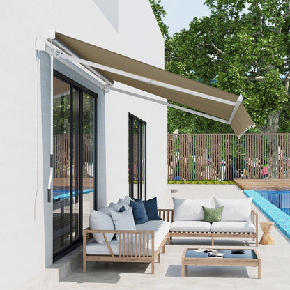 2.5x2 m Manual Retractable Awning-Khaki Canopy, White Frame