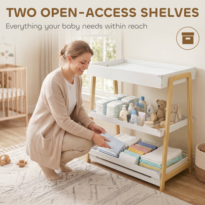 Baby Changing Table with 2 Storage Shelves, Nursery Diaper Changing Unit with Waterproof Changing Mat, White