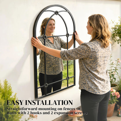 Arched Mirror, Shatterproof Acrylic Windowpane Wall Mounted Mirror with Robust Metal Frame, 100 x 60 cm, Black
