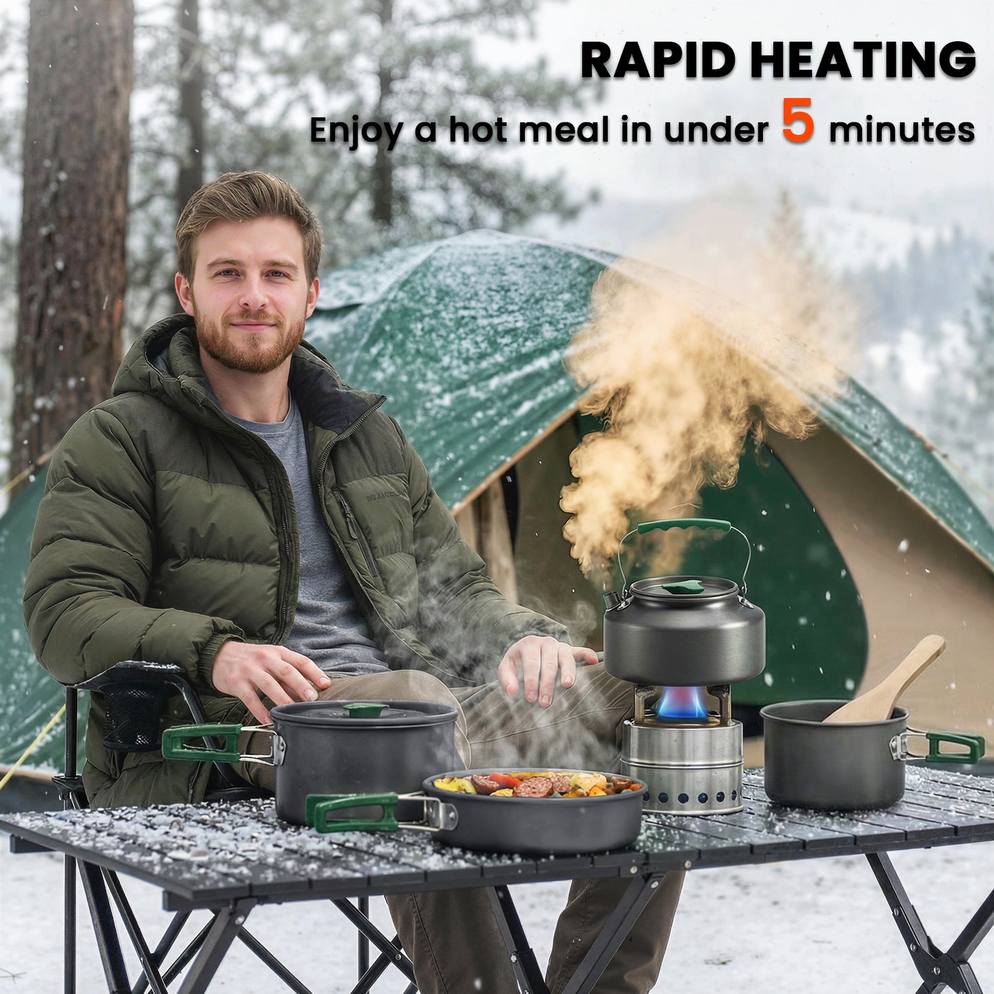 Camping Cookware Set for 4-5 People, Lightweight Aluminium Camping Cooking Kit with Anti-Scald Handles, Grey