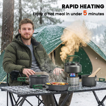 Camping Cookware Set for 4-5 People, Lightweight Aluminium Camping Cooking Kit with Anti-Scald Handles, Grey