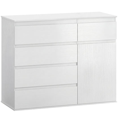 Modern Chest Of Drawers, 5 Drawer Dresser with Adjustable Shelf, Soft-Close Door, White
