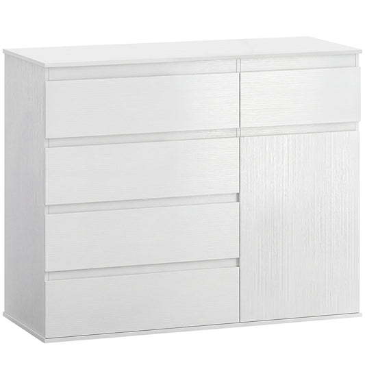Modern Chest Of Drawers, 5 Drawer Dresser with Adjustable Shelf, Soft-Close Door, White