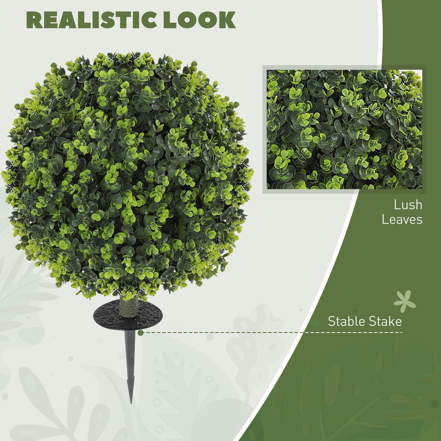 Set of 2 40 cm Artificial Boxwood Topiary Ball Bush with Integrated Ground Stake, Eucalyptus Leaves