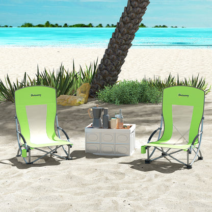 Set of 2 Folding Beach Chair, Low Camping Chair with Mesh Back