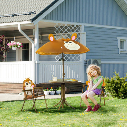 Kids Bistro Table and Chair Set, Outdoor Folding Garden Furniture w/Monkey Design, Removable, Adjustable Sun Umbrella