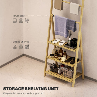 Three-Shelf Bamboo Storage Unit, with Towel Racks - Natural Finish