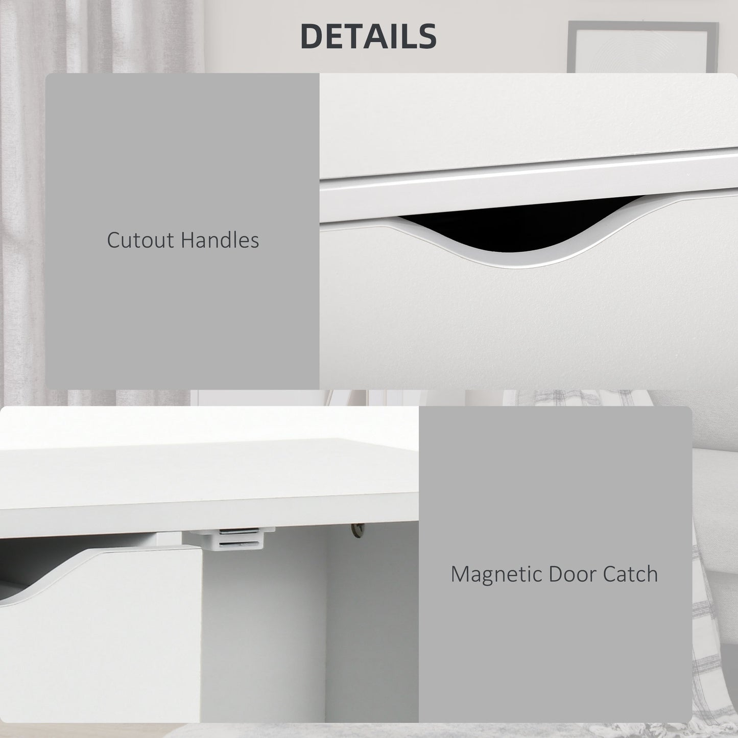 Bathroom Cabinet, Freestanding Storage Cabinet with 4 Drawers, Door Cupboard for Living Room, Kitchen, Bedroom, White