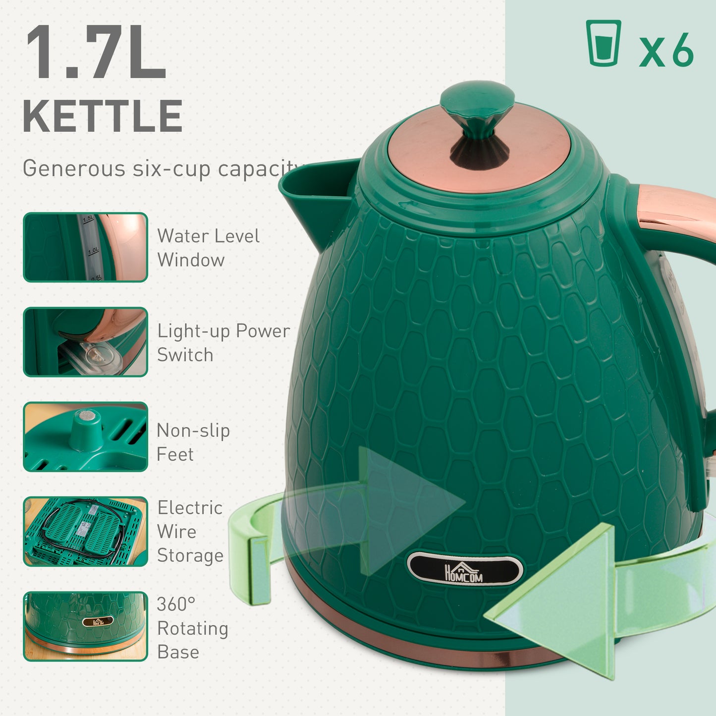 Kettle and Toaster Set, 1.7L 3000W Fast Boil Jug Kettle with Auto Shut Off