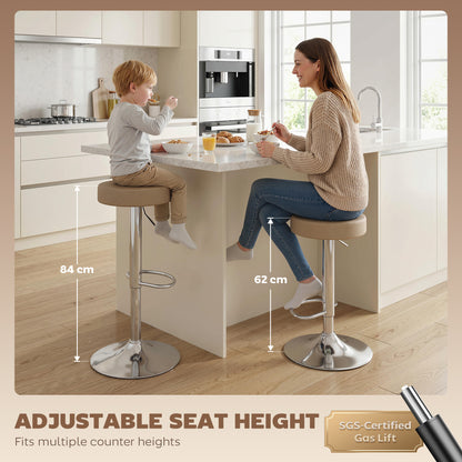 Bar Stools Set of 2, Modern PU Leather Swivel Barstools, Height Adjustable Breakfast Bar Chairs with Footrest, Brown