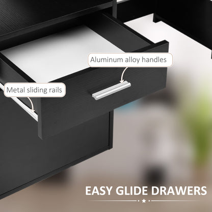 Computer Desk with Drawers and Storage Shelves, Office Desk Writing Table with Printer Stand, Black