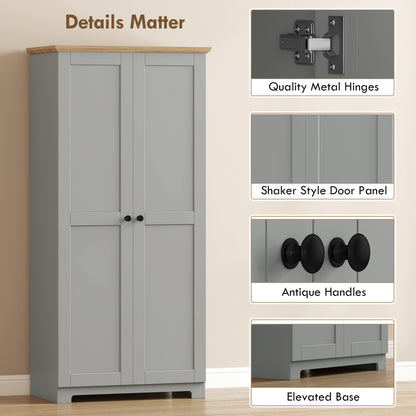 Kitchen Cupboard, 172cm Freestanding Storage Cabinet with Doors and Shelves, Grey