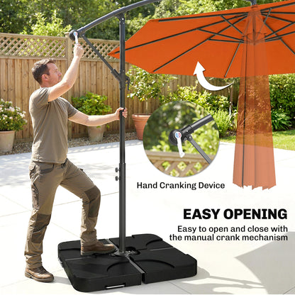3m Overhanging Parasol, with Base, Weights and Cover - Orange
