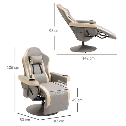 Manual Recliner Armchair PU Leather Lounge Chair w/ Adjustable Leg Rest, 135° Reclining Function, Grey