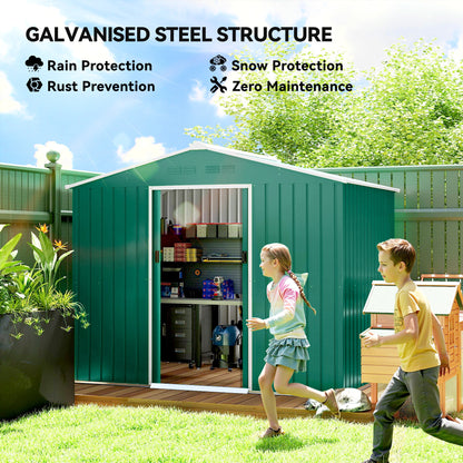 8 x 6ft Galvanised Steel Shed, with Double Door - Green