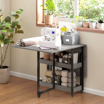 Four-Person Drop Leaf Table - Grey Wood-Effect