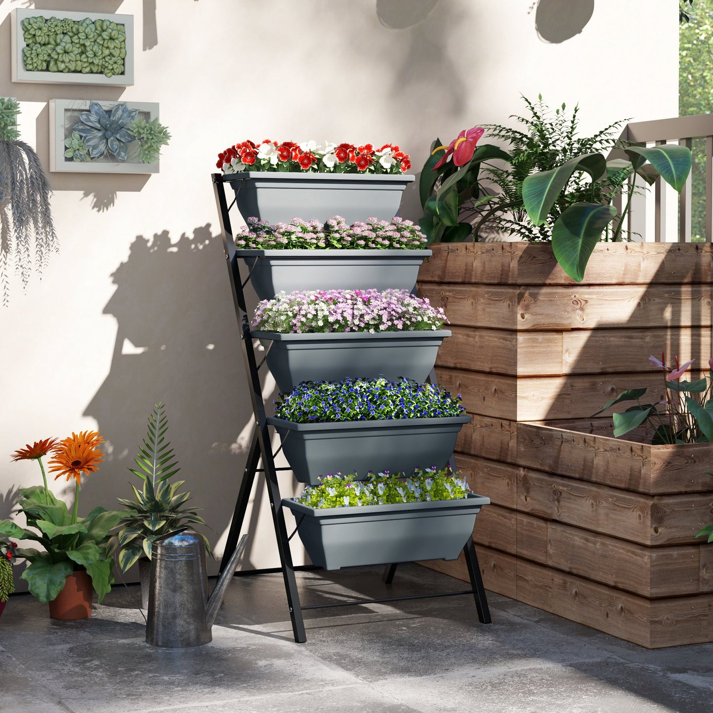 5-Tier Raised Garden Bed, Vertical Ladder Plant Stand with 5 Removable Boxes, Drainage Holes and Plugs