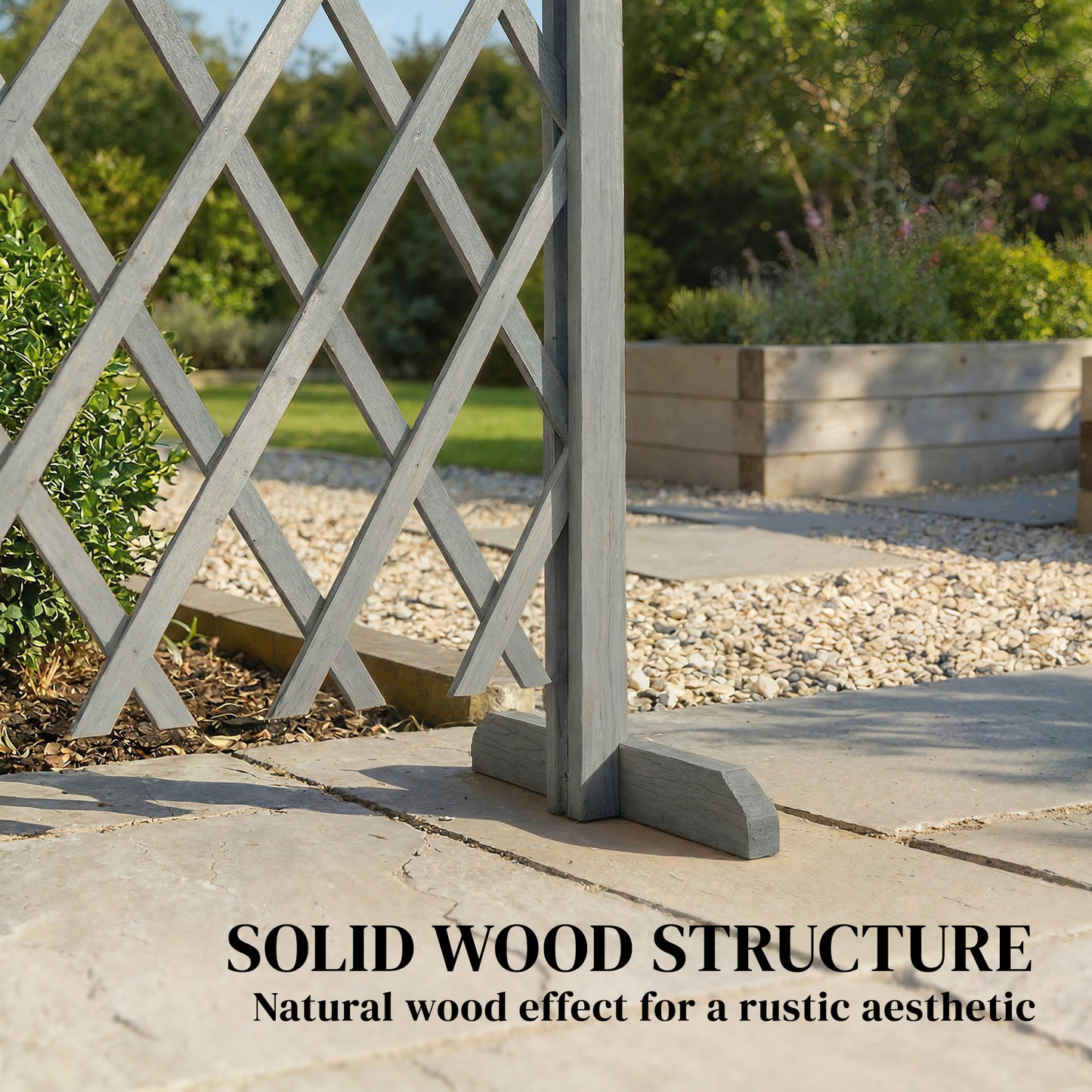 2 Pack Expanding Fence Panels, Wooden Freestanding Garden Fence with Stable Feet, 180 x 30 x 103cm, Dark Grey