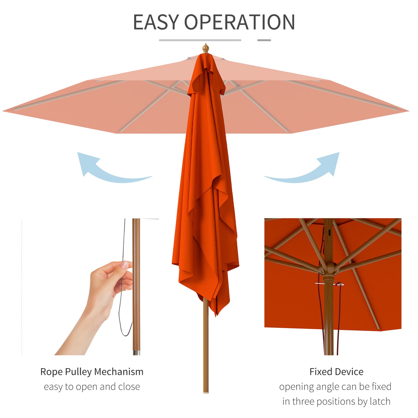 2.5m Wood Garden Parasol Sun Shade Patio Outdoor Wooden Umbrella Canopy, Table Market Umbrella with Vent, 38mm Pole