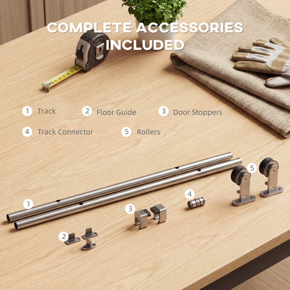 Sliding Door Hardware Kit Heavy Duty 304 Stainless Steel 152 cm Wide Door Silver Tone