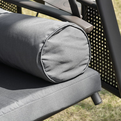 3 Seater Garden Swing Chair Outdoor Hammock Bench w/ Adjustable Canopy, Cushions and Cup Trays, Brown Steel Frame